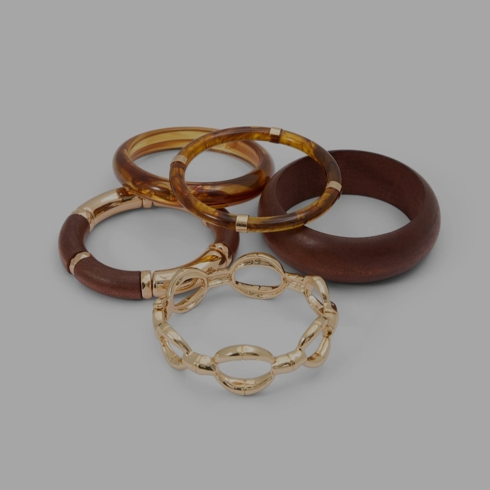 Aldo Gold and Amber Brown Stacked Bangle Set